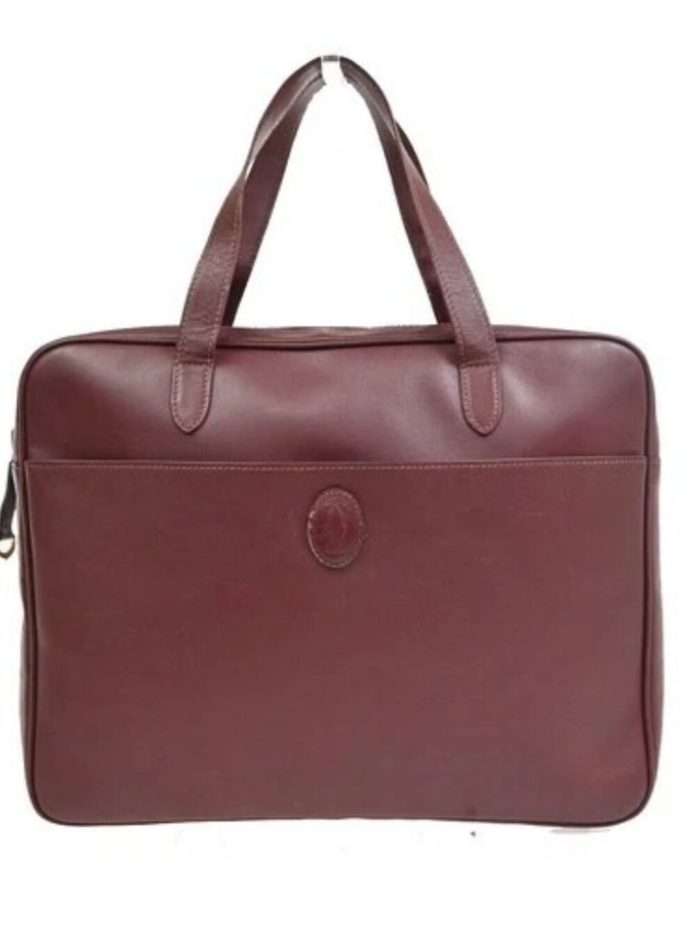 MUST DE CARTIER Logo 2C Hand Bag Briefcase Red Bordeaux Leather Italy 67KD793